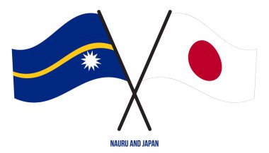 Nauru ve Japon Bayrakları Çapraz ve Dalgalı Düz Stil. Resmi Orantı. Renkleri Düzelt.