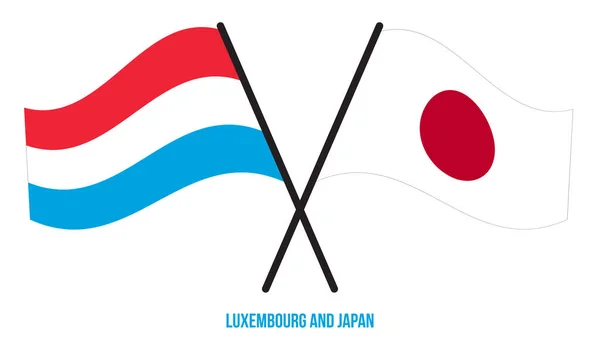 Люксембург Японія Прапори Перетинають Розмахують Флейтою Офіційна Пропозиція Правильні Кольори — стоковий вектор