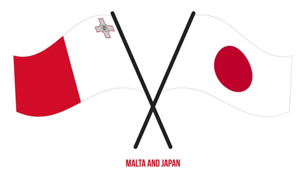 Málta Japán Zászlók Keresztezve Integetve Flat Style Hivatalos Arány Helyes — Stock Vector