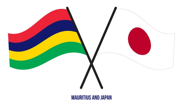 Mauricio Japón Banderas Cruzadas Ondeando Estilo Plano Proporción Oficial Colores — Archivo Imágenes Vectoriales