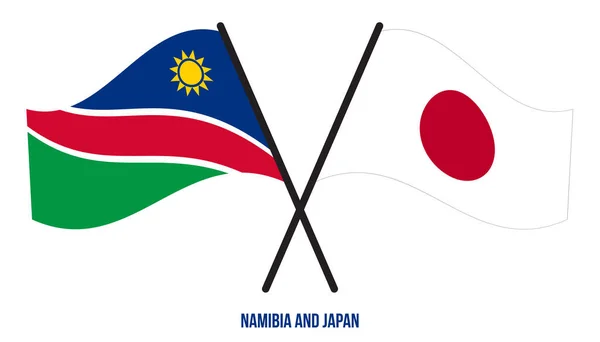 Namibia Japón Banderas Cruzadas Ondeando Estilo Plano Proporción Oficial Colores — Archivo Imágenes Vectoriales