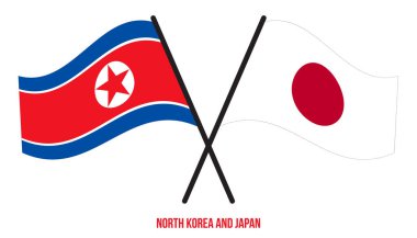 Kuzey Kore ve Japonya Bayrakları Çapraz ve Dalgalı Düz Stil. Resmi Orantı. Renkleri Düzelt.
