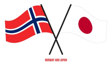 Norveç ve Japonya Bayrakları Çapraz ve Dalgalı Düz Stil. Resmi Orantı. Renkleri Düzelt.
