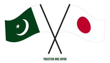 Pakistan ve Japonya Bayrakları Çapraz ve Dalgalı Düz Stil. Resmi Orantı. Renkleri Düzelt.