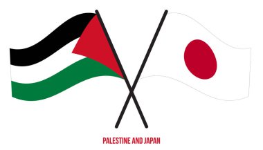 Filistin ve Japonya Bayrakları Çarpıştı ve Sallanan Düz Stil. Resmi Orantı. Renkleri Düzelt.