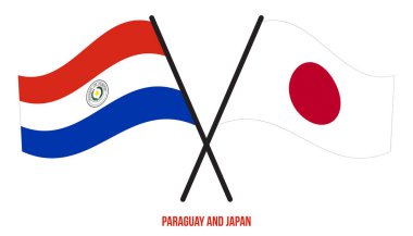 Paraguay ve Japonya Bayrakları Çarpıştı ve Sallanan Düz Stil. Resmi Orantı. Renkleri Düzelt.