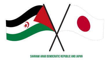 Sahrawi ve Japonya Bayrakları Çapraz ve Sallanan Düz Stil. Resmi Orantı. Renkleri Düzelt.