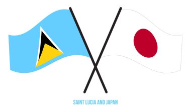 Saint Lucia ve Japon Bayrakları çapraz ve Sallanan Düz Stil. Resmi Orantı. Renkleri Düzelt.