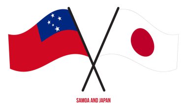Samoa ve Japon Bayrakları Çarpıştı ve Sallanan Düz Stil. Resmi Orantı. Renkleri Düzelt.
