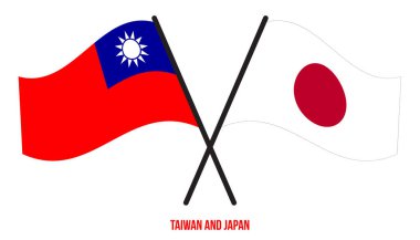 Tayvan ve Japonya Bayrakları Çarpıştı ve Sallanan Düz Stil. Resmi Orantı. Renkleri Düzelt.