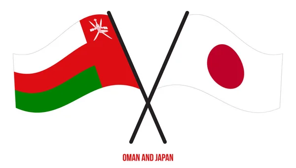Omán Japán Zászlók Keresztezve Integetve Flat Style Hivatalos Arány Helyes — Stock Vector
