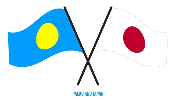 Banderas Palaos Japón Cruzadas Ondeando Estilo Plano Proporción Oficial Colores — Vector de stock