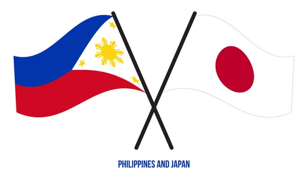 Filipinas Japón Banderas Cruzadas Ondeando Estilo Plano Proporción Oficial Colores — Archivo Imágenes Vectoriales