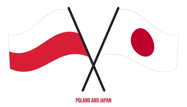 Flagi Polski Japonii Skrzyżowane Falujące Stylu Płaskim Oficjalna Proporcja Prawidłowe — Wektor stockowy