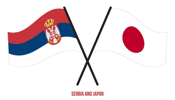 Bandeiras Sérvia Japão Cruzadas Acenando Estilo Plano Proporção Oficial Cores — Vetor de Stock
