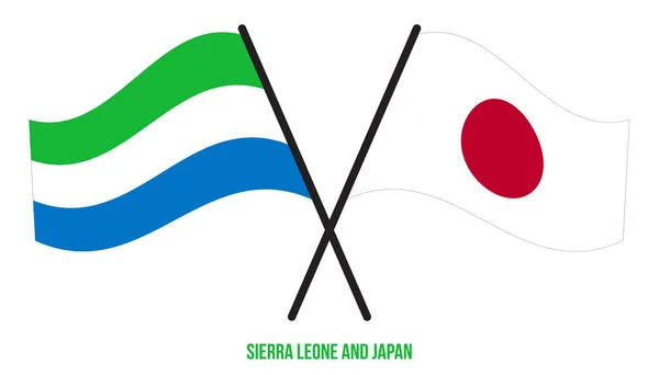 Banderas Sierra Leona Japón Cruzadas Ondeando Estilo Plano Proporción Oficial — Archivo Imágenes Vectoriales