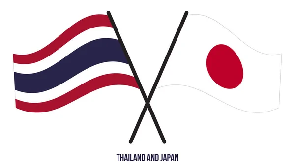 Tailandia Japón Banderas Cruzadas Ondeando Estilo Plano Proporción Oficial Colores — Vector de stock