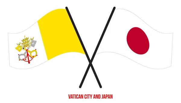 Banderas Ciudad Del Vaticano Japón Cruzadas Ondeando Estilo Plano Proporción — Archivo Imágenes Vectoriales