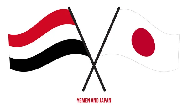 Jemen Japán Zászlók Keresztezték Integetett Flat Style Hivatalos Arány Helyes — Stock Vector