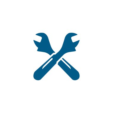 İngiliz anahtarı, Beyaz Arkaplanda Mavi Simge 'yi çaprazladı. Mavi Düz Biçim Vektör İllüstrasyonu.