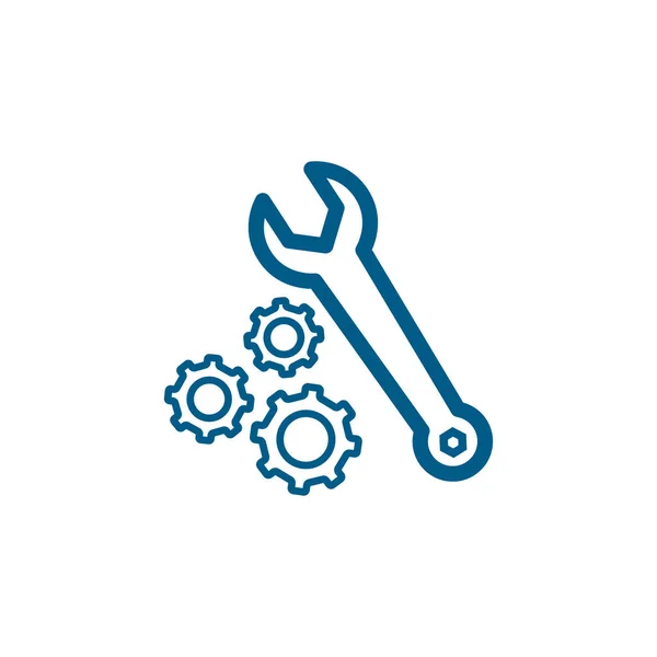 Jalur Gear Dan Wrench Blue Icon White Background Ilustrasi Vektor - Stok Vektor