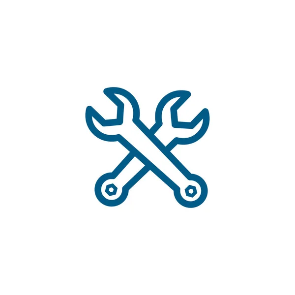 Wrench Sed Line Blue Icon White Background 蓝色扁平型矢量图解 — 图库矢量图片