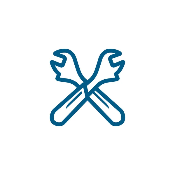 Wrench Crossed Line Blue Icon White Background Dalam Bahasa Inggris - Stok Vektor