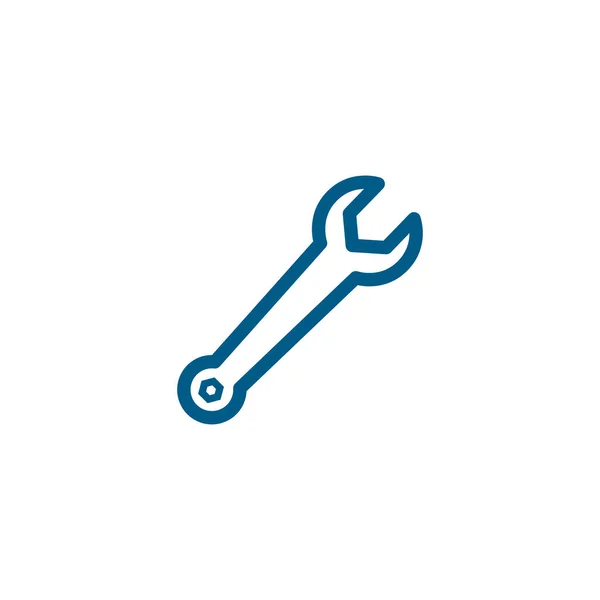 Wrench Line Blue Icon Witte Achtergrond Blauwe Vlakke Stijl Vectorillustratie — Stockvector