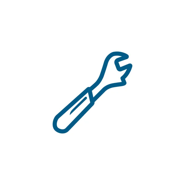 Wrench Line Blue Icon Witte Achtergrond Blauwe Vlakke Stijl Vectorillustratie — Stockvector