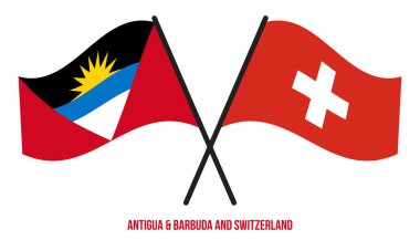 Antigua & Barbuda ve Swiss Flags Crossed & Waving Flat Style. Resmi Orantı. Renkleri Düzelt.