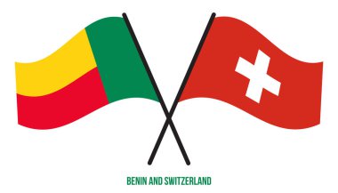 Benin ve İsviçre Bayrakları Çarpıştı ve Sallanan Düz Stil. Resmi Orantı. Renkleri Düzelt.