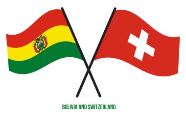 Bolivya ve İsviçre Bayrakları Çarpıştı ve Sallanan Düz Stil. Resmi Orantı. Renkleri Düzelt.