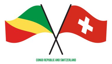 Kongo Cumhuriyeti ve İsviçre Bayrakları Çarpıştı ve Sallanan Düz Stil. Resmi Orantı. Renkleri Düzelt.