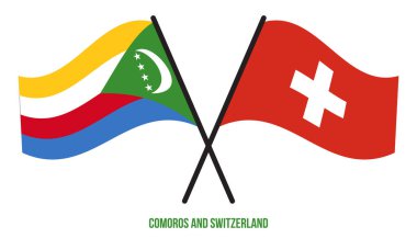 Komorolar ve İsviçre Bayrakları Çarpıştı ve Sallanan Düz Stil. Resmi Orantı. Renkleri Düzelt.