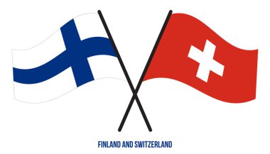 Finlandiya ve İsviçre bayrakları çapraz ve dalgalı düz stil. Resmi Orantı. Renkleri Düzelt.