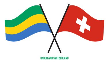 Gabon ve İsviçre Bayrakları Çarpıştı ve Sallanan Düz Stil. Resmi Orantı. Renkleri Düzelt.