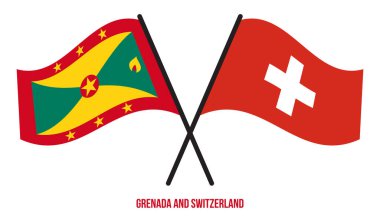 Grenada ve İsviçre Bayrakları Çarpıştı ve Sallanan Düz Stil. Resmi Orantı. Renkleri Düzelt.