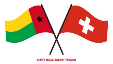 Gine-Bissau ve İsviçre Bayrakları Çapraz ve Dalgalı Düz Stil. Resmi Orantı. Renkleri Düzelt.