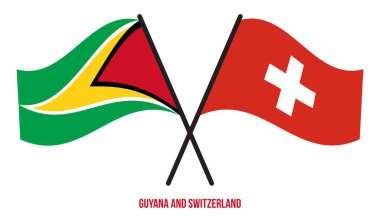 Guyana ve İsviçre Bayrakları Çarpıştı ve Sallanan Düz Stil. Resmi Orantı. Renkleri Düzelt.