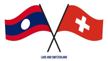 Laos ve İsviçre Bayrakları Çarpıştı ve Sallanan Düz Stil. Resmi Orantı. Renkleri Düzelt.