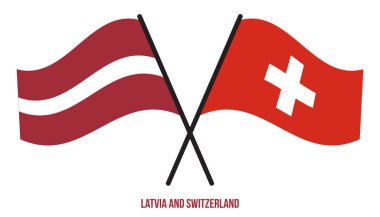 Letonya ve İsviçre Bayrakları Çarpıştı ve Sallanan Düz Stil. Resmi Orantı. Renkleri Düzelt.