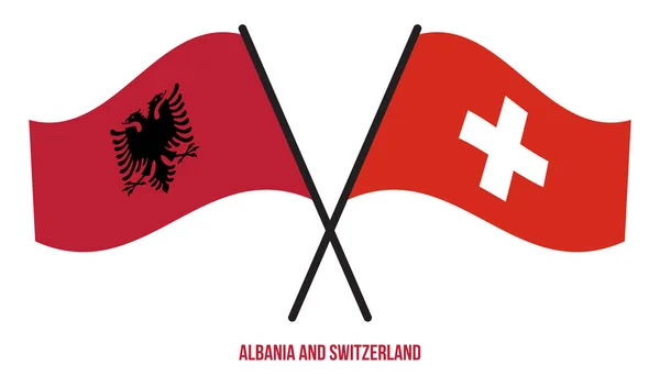 Albanien Och Schweiz Flaggor Korsade Och Viftade Platt Stil Officiell — Stock vektor