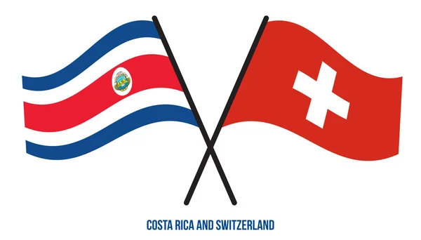 Bandeiras Costa Rica Suíça Cruzadas Acenando Estilo Plano Proporção Oficial —  Vetores de Stock