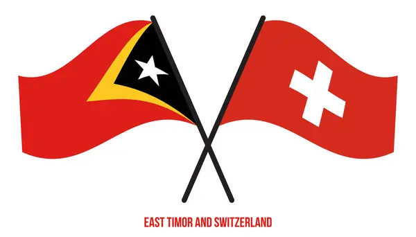 Östtimor Och Schweiz Flaggor Korsade Och Viftade Platt Stil Officiell — Stock vektor