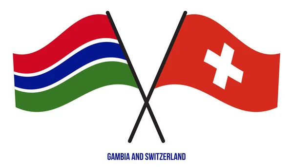 Gambia Och Schweiz Flaggor Korsade Och Viftade Platt Stil Officiell — Stock vektor