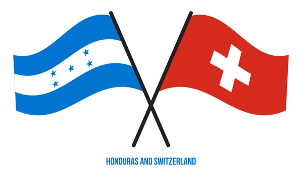 Honduras Suíça Bandeiras Cruzadas Acenando Estilo Plano Proporção Oficial Cores — Vetor de Stock