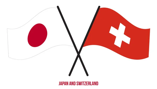 Japan Och Schweiz Flaggor Korsade Och Viftade Platt Stil Officiell — Stock vektor