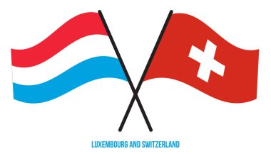 Lüksemburg ve İsviçre Bayrakları Çarpıştı ve Sallanan Düz Stil. Resmi Orantı. Renkleri Düzelt.