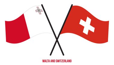Malta ve İsviçre Bayrakları Çarpıştı ve Sallanan Düz Stil. Resmi Orantı. Renkleri Düzelt.