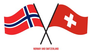Norveç ve İsviçre Bayrakları Çarpıştı ve Sallanan Düz Stil. Resmi Orantı. Renkleri Düzelt.